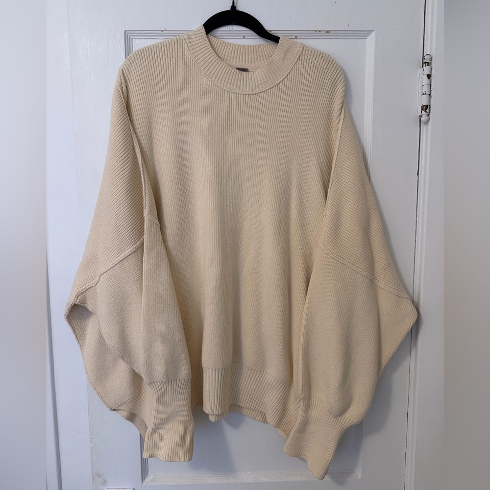 Free People Oversized Cream Ribbed Sweater